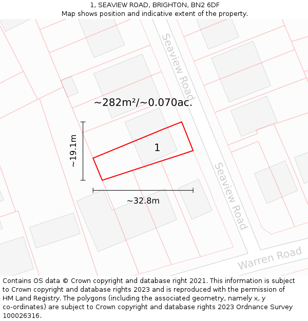 1, SEAVIEW ROAD, BRIGHTON, BN2 6DF: Plot and title map
