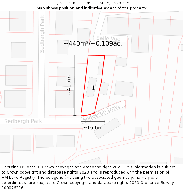 1, SEDBERGH DRIVE, ILKLEY, LS29 8TY: Plot and title map