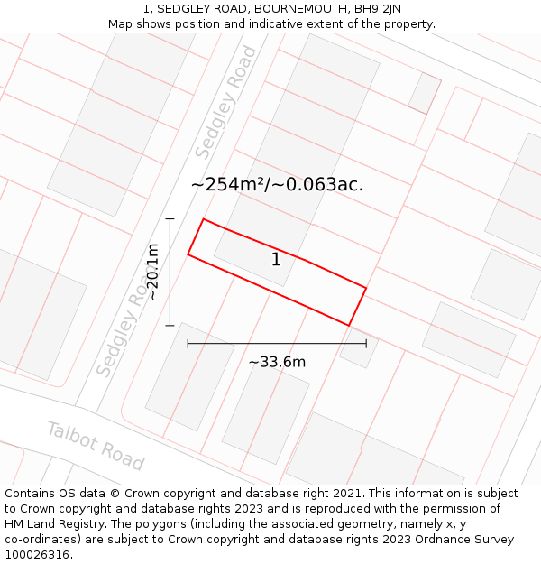 1, SEDGLEY ROAD, BOURNEMOUTH, BH9 2JN: Plot and title map