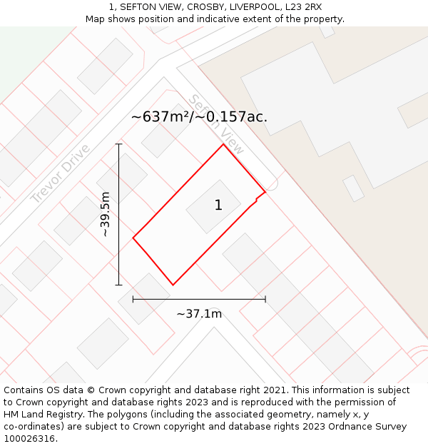 1, SEFTON VIEW, CROSBY, LIVERPOOL, L23 2RX: Plot and title map