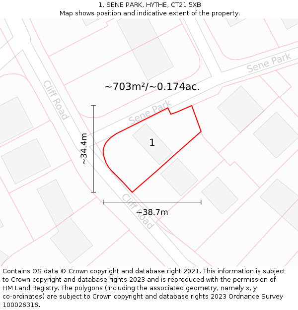 1, SENE PARK, HYTHE, CT21 5XB: Plot and title map