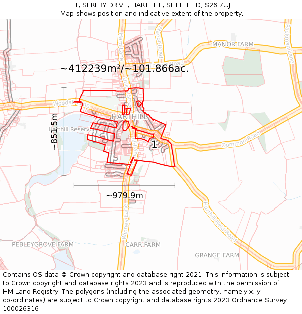 1, SERLBY DRIVE, HARTHILL, SHEFFIELD, S26 7UJ: Plot and title map