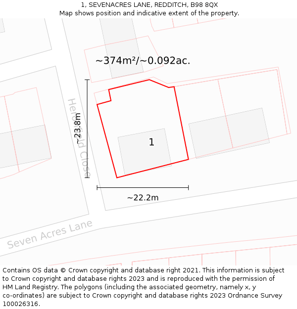 1, SEVENACRES LANE, REDDITCH, B98 8QX: Plot and title map