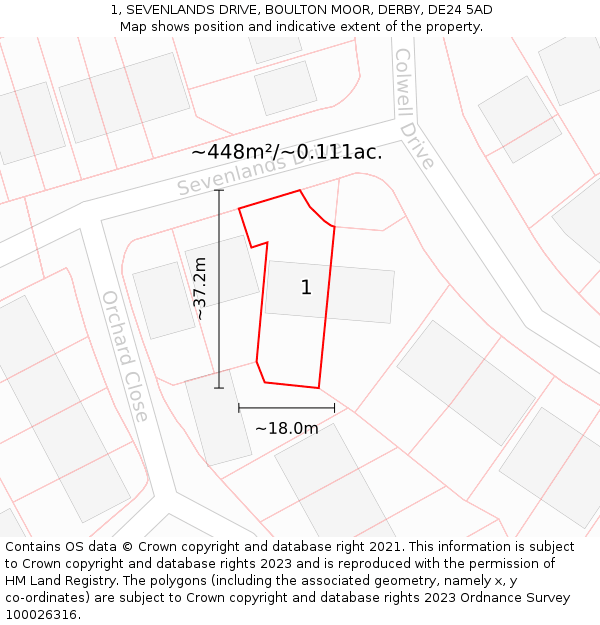 1, SEVENLANDS DRIVE, BOULTON MOOR, DERBY, DE24 5AD: Plot and title map