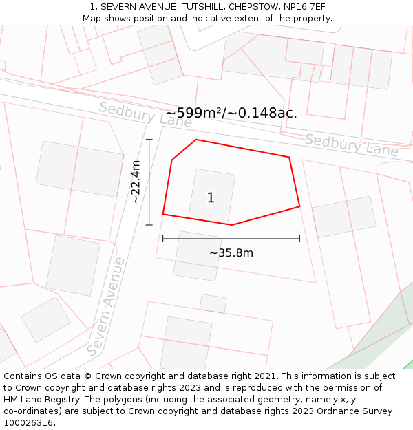1, SEVERN AVENUE, TUTSHILL, CHEPSTOW, NP16 7EF: Plot and title map