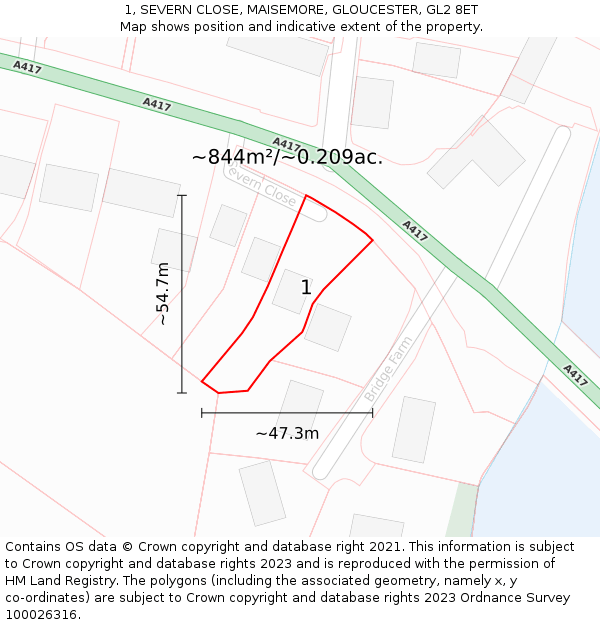 1, SEVERN CLOSE, MAISEMORE, GLOUCESTER, GL2 8ET: Plot and title map