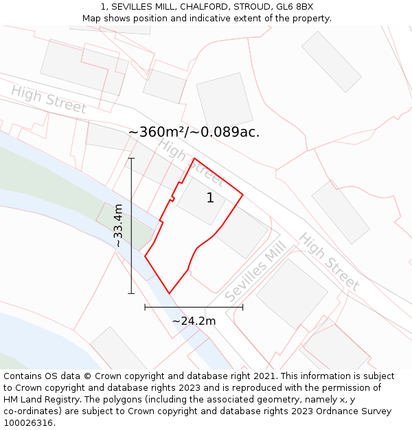 1, SEVILLES MILL, CHALFORD, STROUD, GL6 8BX: Plot and title map