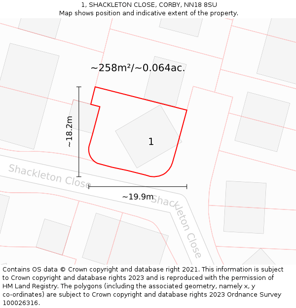 1, SHACKLETON CLOSE, CORBY, NN18 8SU: Plot and title map