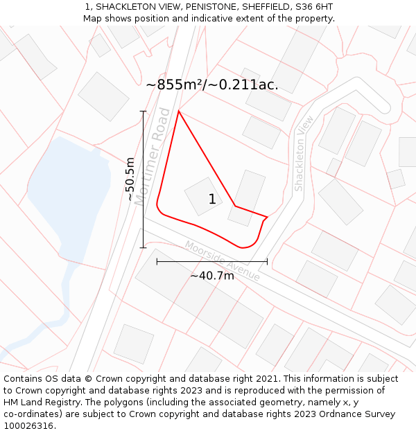 1, SHACKLETON VIEW, PENISTONE, SHEFFIELD, S36 6HT: Plot and title map