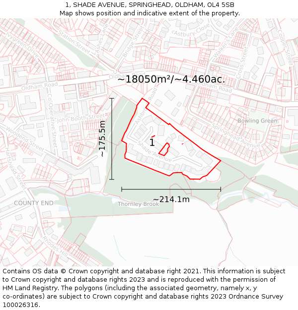 1, SHADE AVENUE, SPRINGHEAD, OLDHAM, OL4 5SB: Plot and title map
