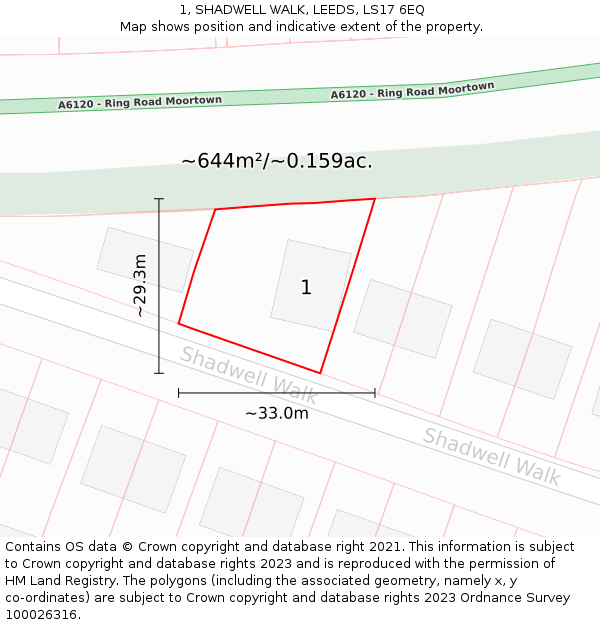 1, SHADWELL WALK, LEEDS, LS17 6EQ: Plot and title map
