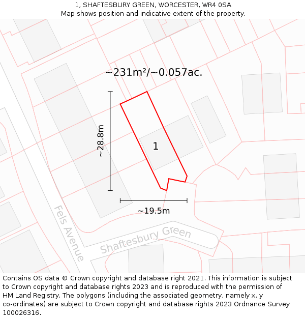 1, SHAFTESBURY GREEN, WORCESTER, WR4 0SA: Plot and title map