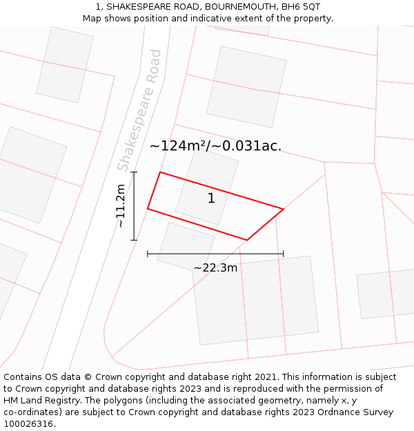 1, SHAKESPEARE ROAD, BOURNEMOUTH, BH6 5QT: Plot and title map