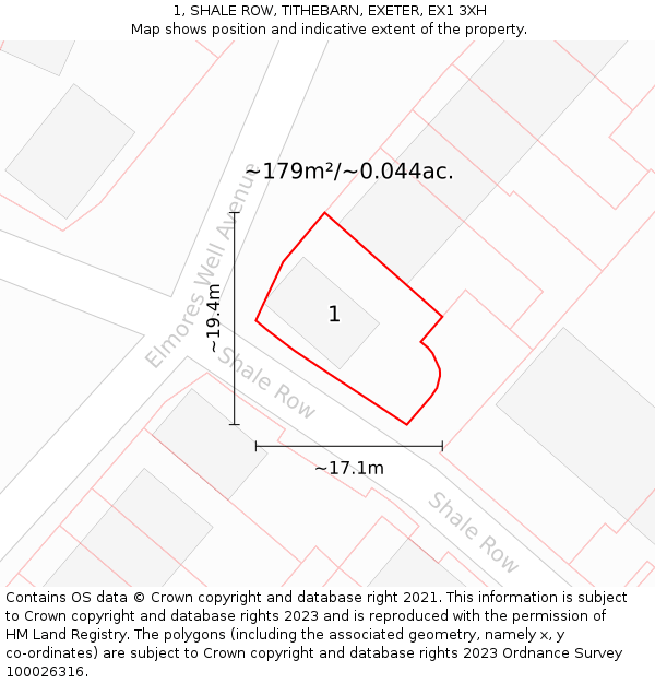 1, SHALE ROW, TITHEBARN, EXETER, EX1 3XH: Plot and title map