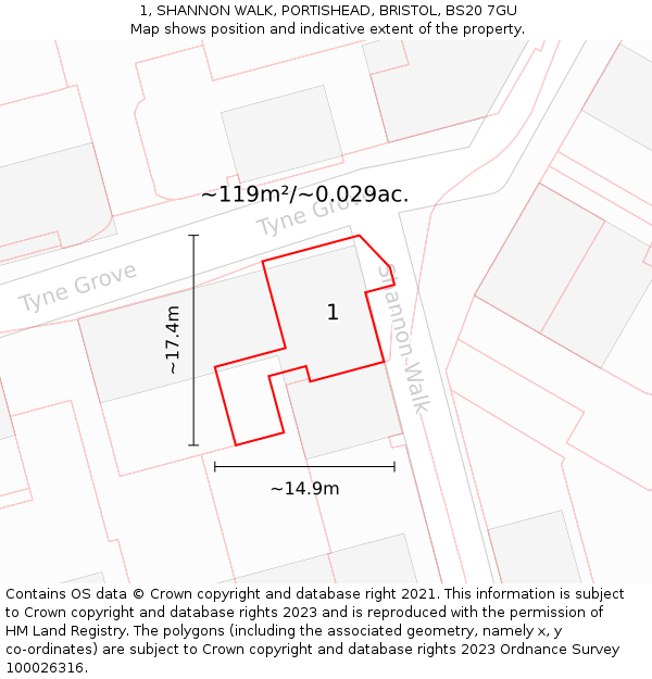1, SHANNON WALK, PORTISHEAD, BRISTOL, BS20 7GU: Plot and title map
