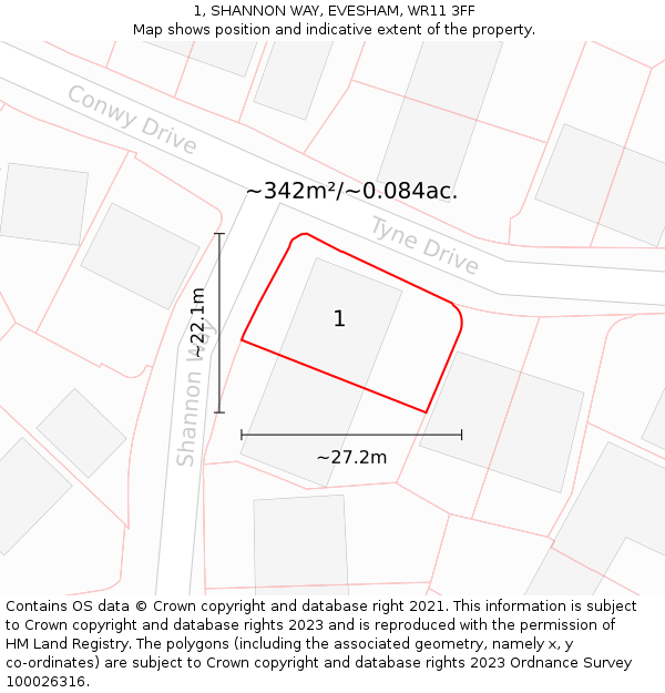 1, SHANNON WAY, EVESHAM, WR11 3FF: Plot and title map