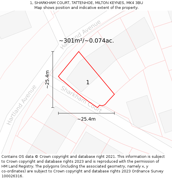 1, SHARKHAM COURT, TATTENHOE, MILTON KEYNES, MK4 3BU: Plot and title map