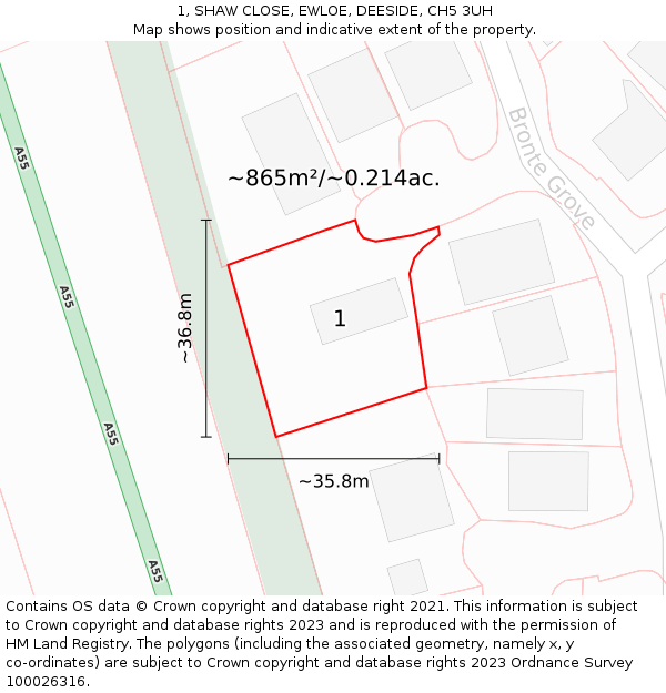 1, SHAW CLOSE, EWLOE, DEESIDE, CH5 3UH: Plot and title map