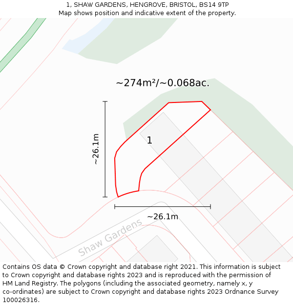1, SHAW GARDENS, HENGROVE, BRISTOL, BS14 9TP: Plot and title map