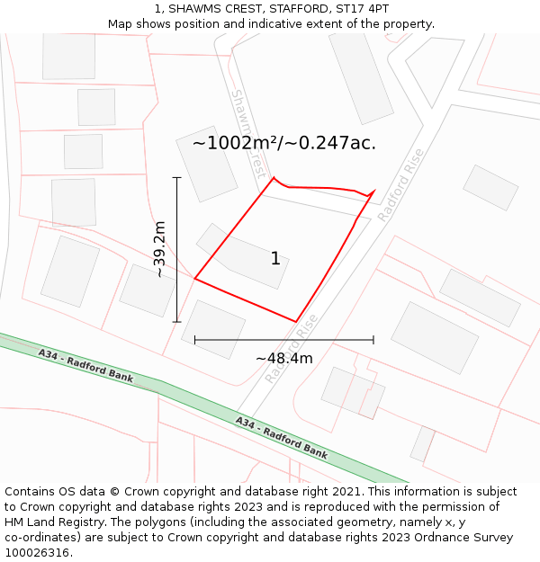 1, SHAWMS CREST, STAFFORD, ST17 4PT: Plot and title map