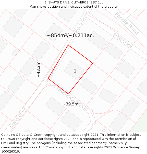 1, SHAYS DRIVE, CLITHEROE, BB7 1LL: Plot and title map
