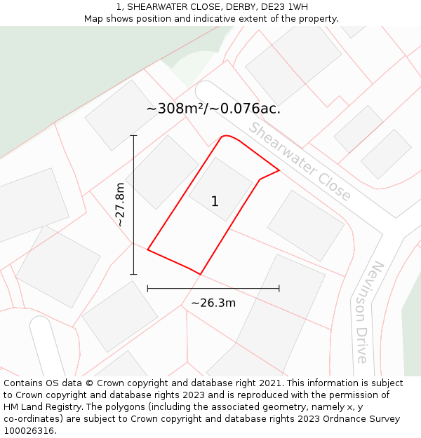 1, SHEARWATER CLOSE, DERBY, DE23 1WH: Plot and title map