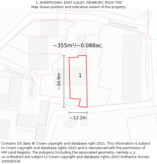 1, SHEEPDOWN, EAST ILSLEY, NEWBURY, RG20 7ND: Plot and title map