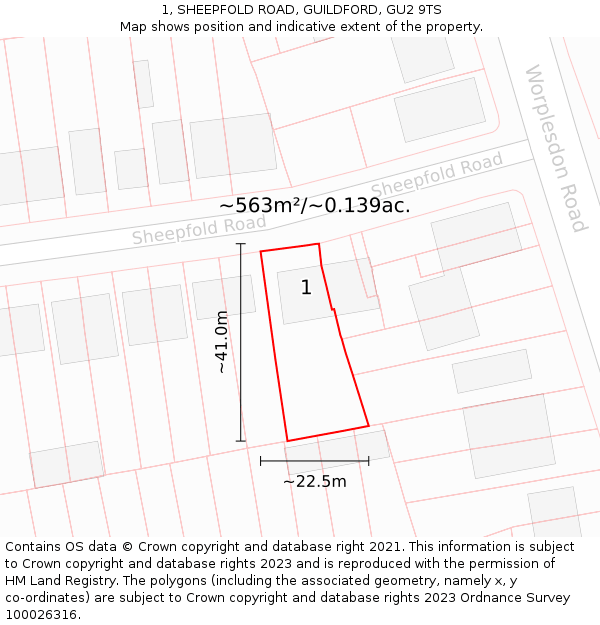 1, SHEEPFOLD ROAD, GUILDFORD, GU2 9TS: Plot and title map