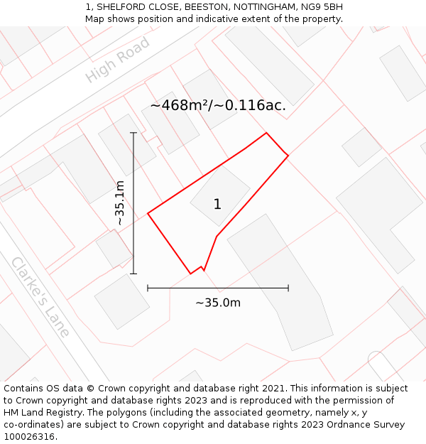 1, SHELFORD CLOSE, BEESTON, NOTTINGHAM, NG9 5BH: Plot and title map