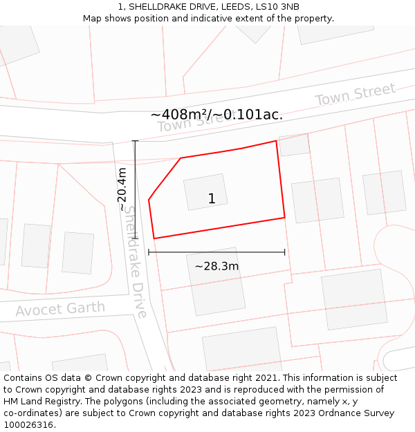 1, SHELLDRAKE DRIVE, LEEDS, LS10 3NB: Plot and title map