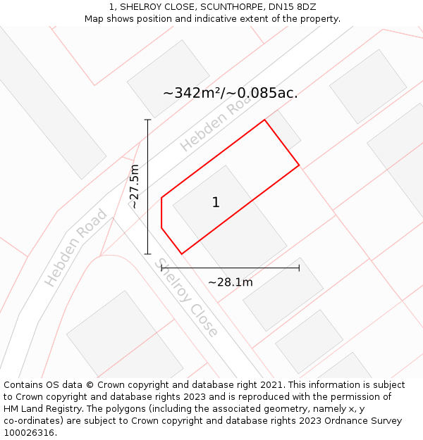 1, SHELROY CLOSE, SCUNTHORPE, DN15 8DZ: Plot and title map