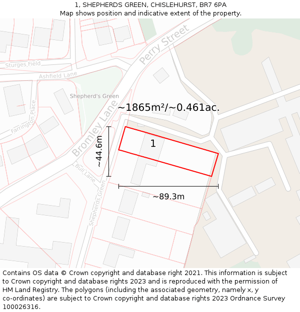 1, SHEPHERDS GREEN, CHISLEHURST, BR7 6PA: Plot and title map