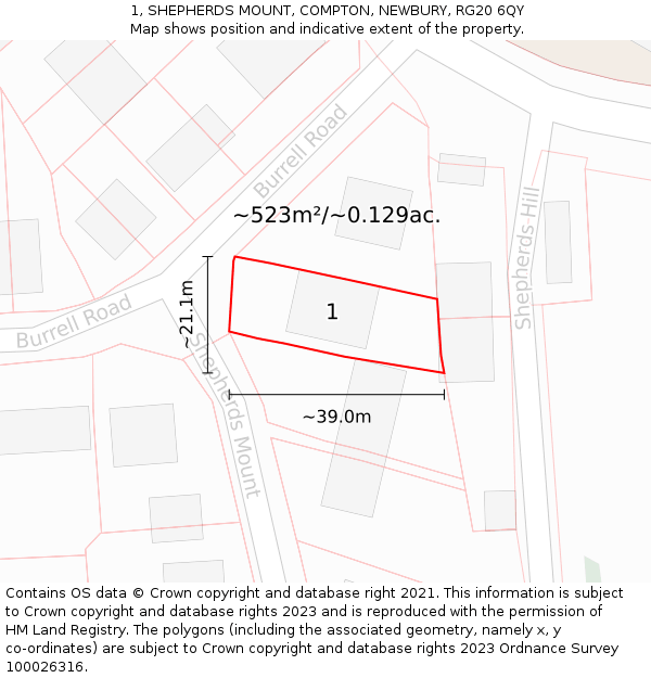 1, SHEPHERDS MOUNT, COMPTON, NEWBURY, RG20 6QY: Plot and title map