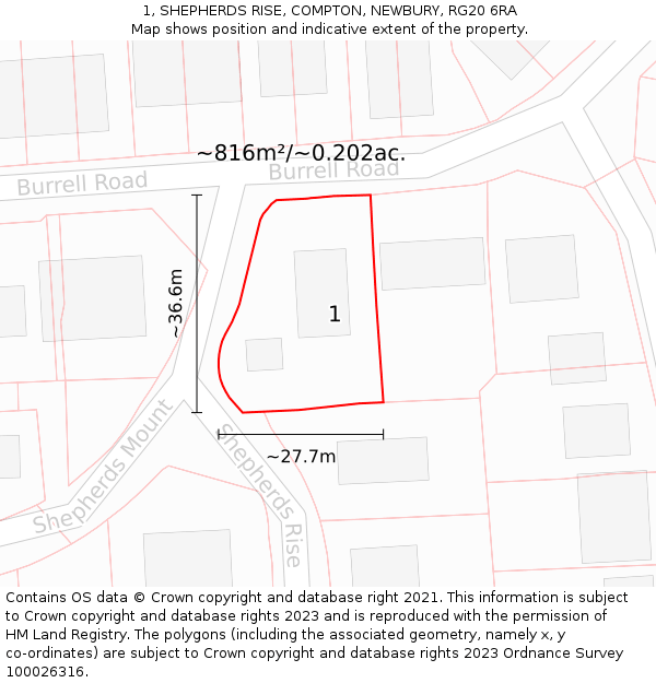 1, SHEPHERDS RISE, COMPTON, NEWBURY, RG20 6RA: Plot and title map