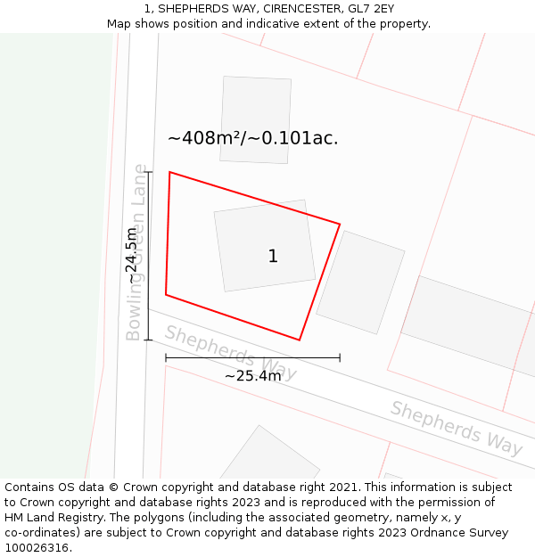 1, SHEPHERDS WAY, CIRENCESTER, GL7 2EY: Plot and title map