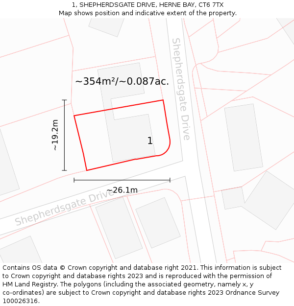 1, SHEPHERDSGATE DRIVE, HERNE BAY, CT6 7TX: Plot and title map