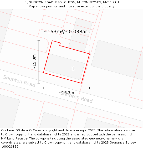1, SHEPTON ROAD, BROUGHTON, MILTON KEYNES, MK10 7AH: Plot and title map