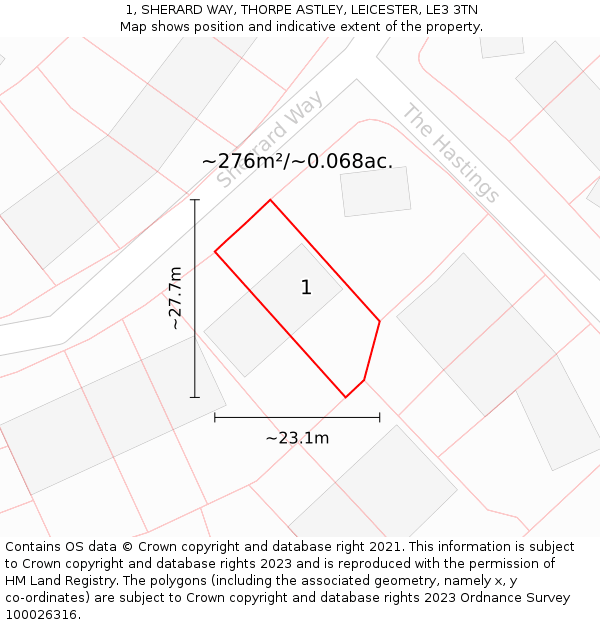 1, SHERARD WAY, THORPE ASTLEY, LEICESTER, LE3 3TN: Plot and title map