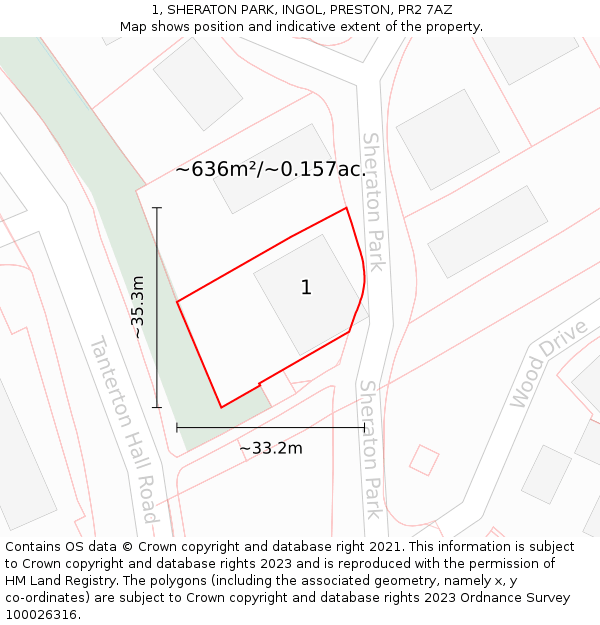 1, SHERATON PARK, INGOL, PRESTON, PR2 7AZ: Plot and title map
