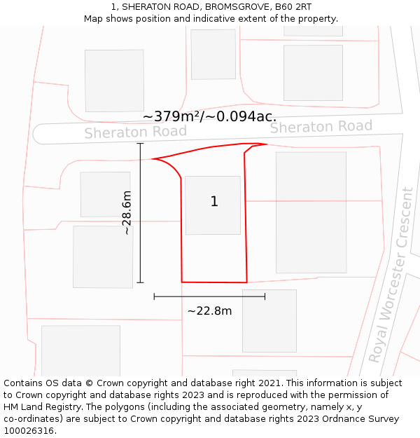 1, SHERATON ROAD, BROMSGROVE, B60 2RT: Plot and title map