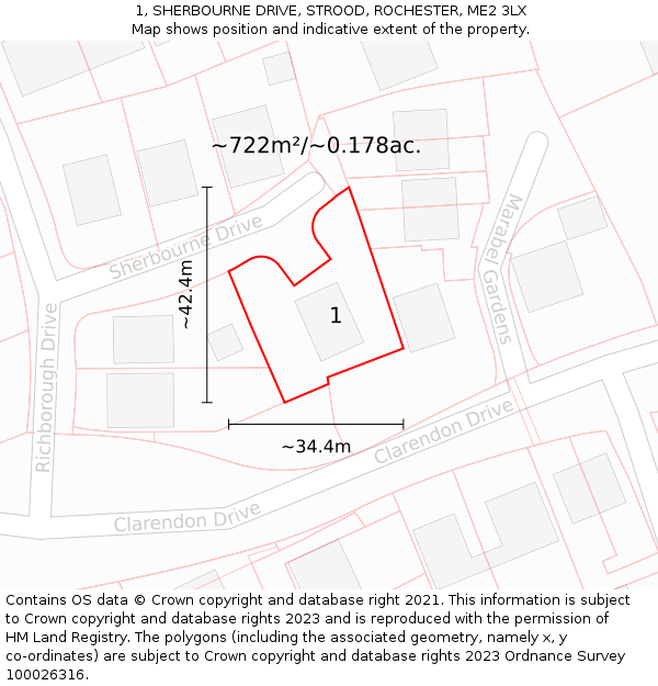 1, SHERBOURNE DRIVE, STROOD, ROCHESTER, ME2 3LX: Plot and title map