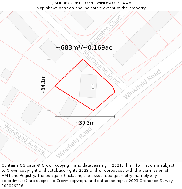 1, SHERBOURNE DRIVE, WINDSOR, SL4 4AE: Plot and title map