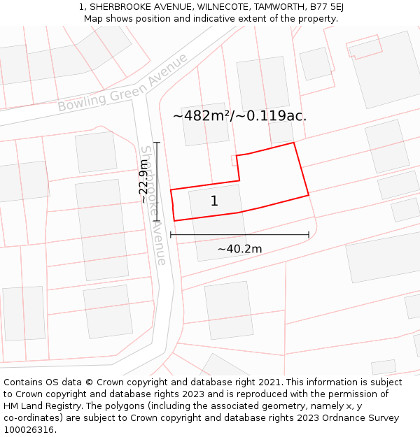 1, SHERBROOKE AVENUE, WILNECOTE, TAMWORTH, B77 5EJ: Plot and title map