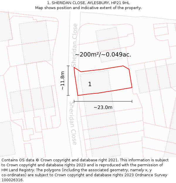 1, SHERIDAN CLOSE, AYLESBURY, HP21 9HL: Plot and title map