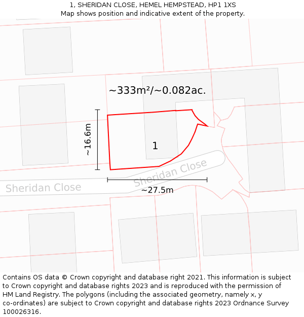 1, SHERIDAN CLOSE, HEMEL HEMPSTEAD, HP1 1XS: Plot and title map