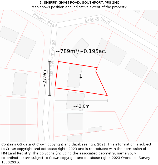 1, SHERRINGHAM ROAD, SOUTHPORT, PR8 2HQ: Plot and title map