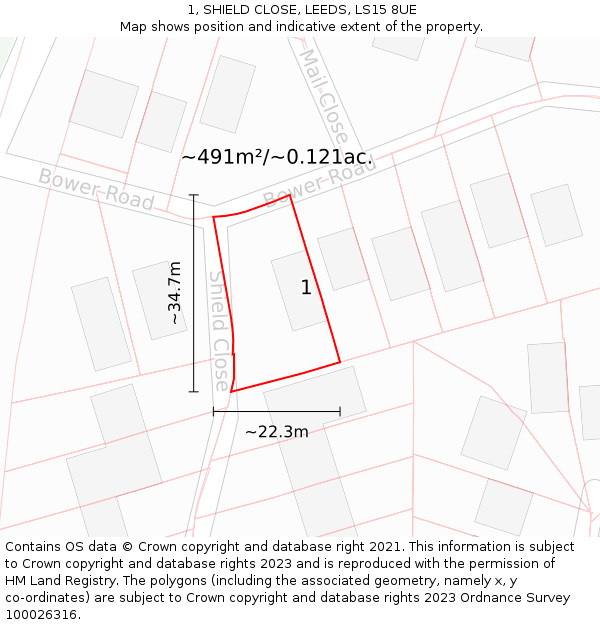 1, SHIELD CLOSE, LEEDS, LS15 8UE: Plot and title map
