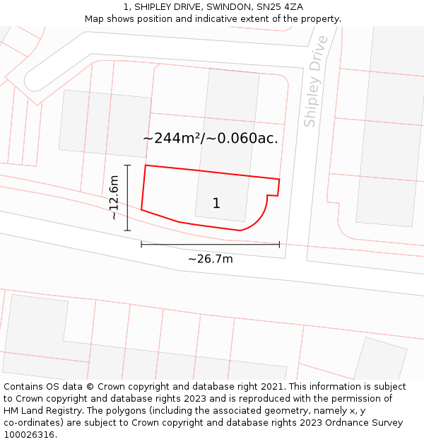 1, SHIPLEY DRIVE, SWINDON, SN25 4ZA: Plot and title map