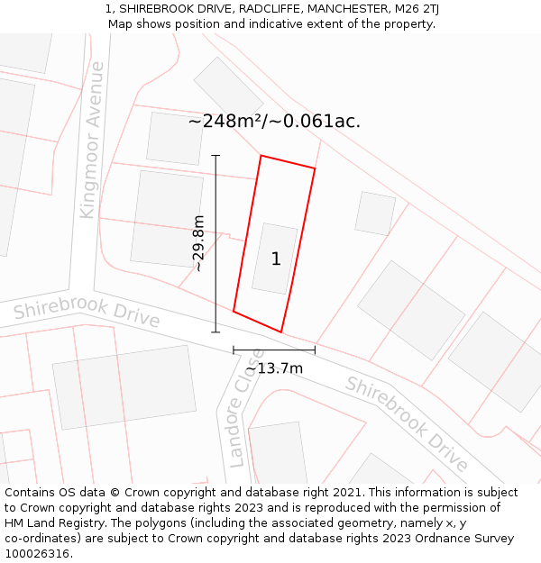 1, SHIREBROOK DRIVE, RADCLIFFE, MANCHESTER, M26 2TJ: Plot and title map