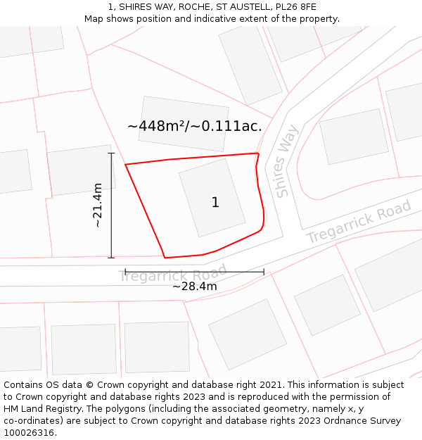 1, SHIRES WAY, ROCHE, ST AUSTELL, PL26 8FE: Plot and title map
